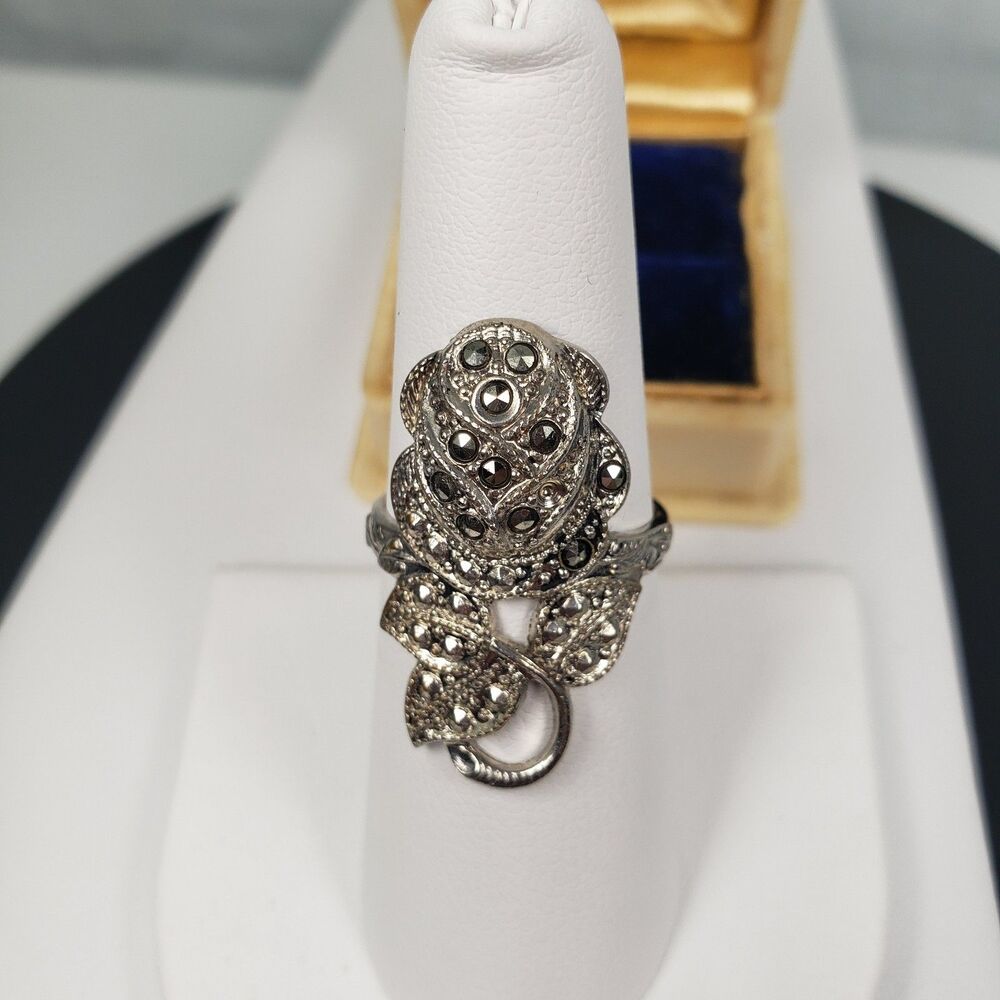 Vintage  C&C Sterling Silver Clark & Coombs Art Deco Rose Flower Ring Size 7